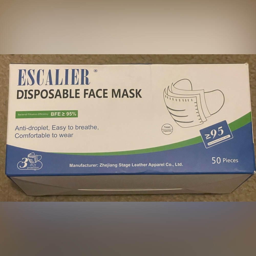 Face Masks - Disposable by Escalier BFE 95 NWT Sealed package of 50 w/Comformity